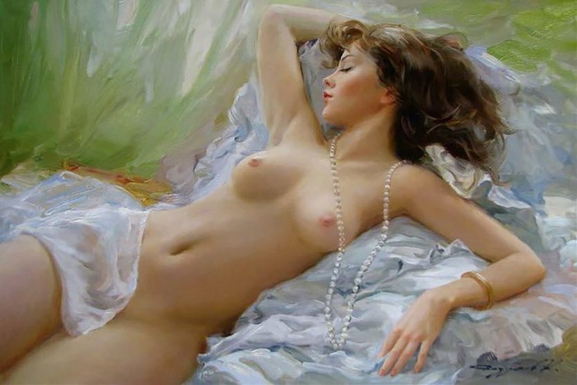 Голая художница в краске